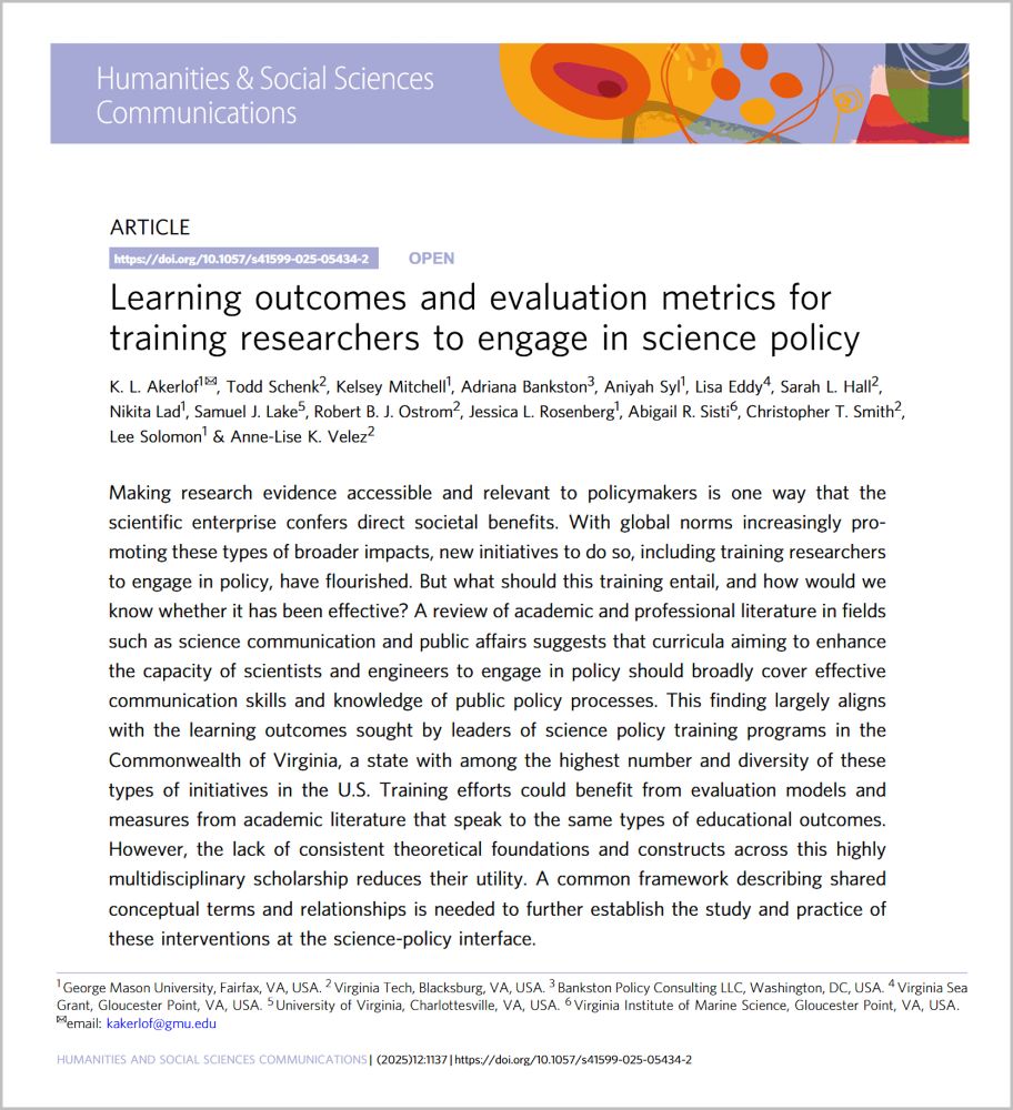 Title, authors’ names, and abstract from a paper about assessing American programs designed to train researchers about engaging in science policy development