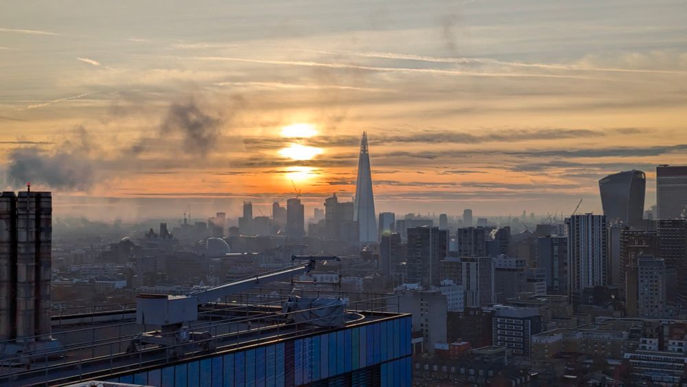 View of The Shard from the helipad on the Royal London Hospital, Whitechapel.