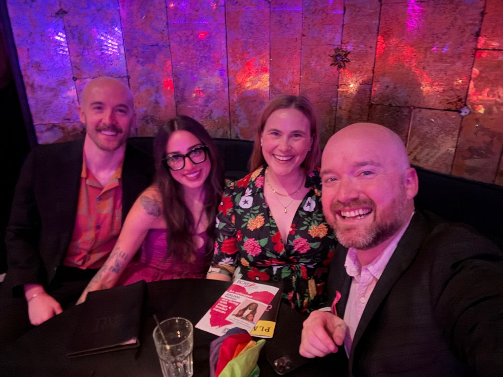Ned Donovan takes a selfie with Jenni Tyliszczak, Jessica Leslie, and John Gardner