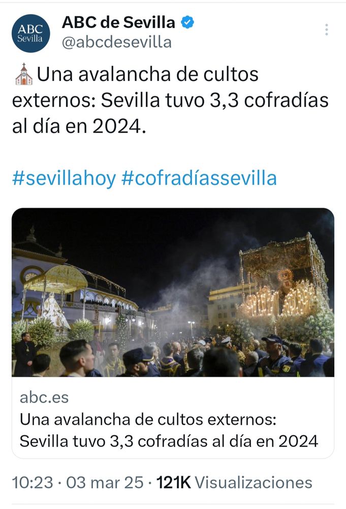 Noticia de ABC: Sevilla tuvo 3,3 procesiones religiosas al día.
