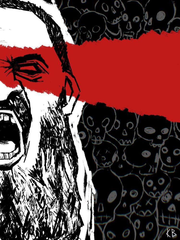 Black, white, and red illustration of wrestler Brody King.