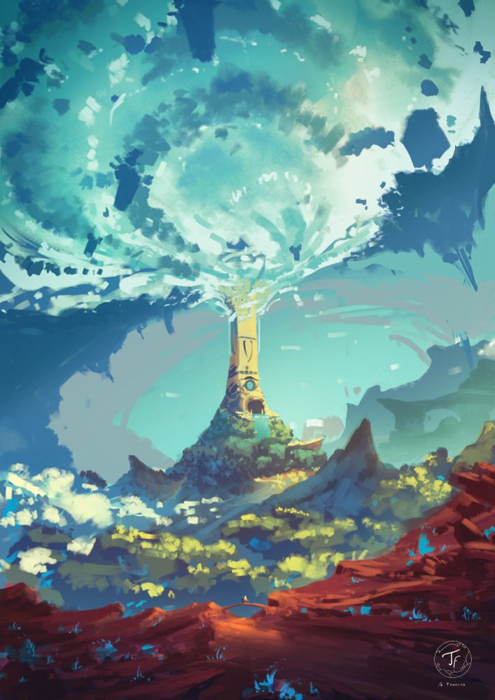 ~ Turning Tides ~
Part of my "Yume" collection.
A giant tower emerges from the land and warps giant masses of water around it. In the foreground, a little female character watches as the events unfold.