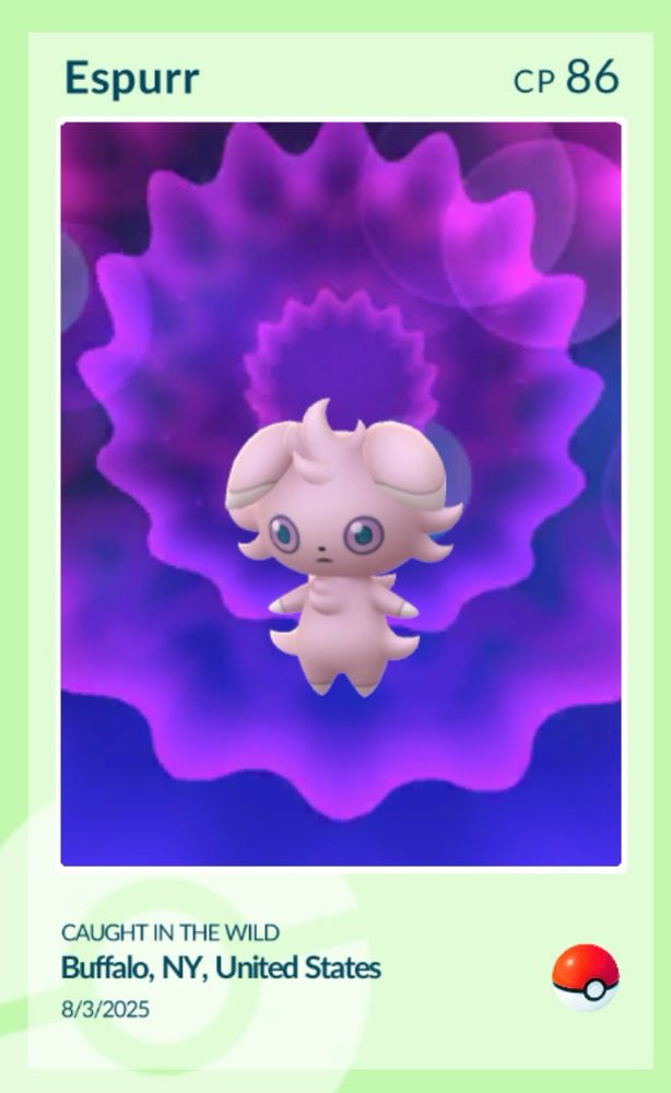 A Shiny Espurr caught in Pokémon Go. 