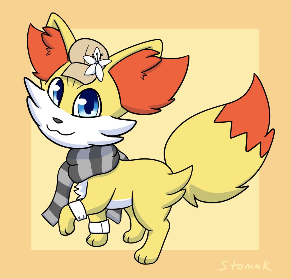 fennekin OC wearing a scarf and hat