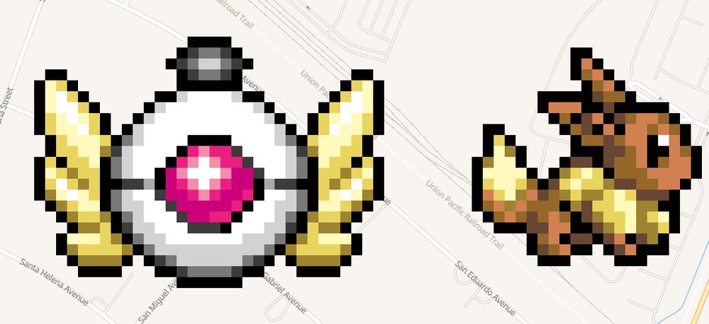 pixel PMD badge and eevee on wplace