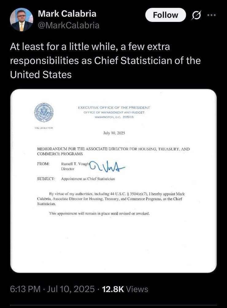 Social media post from Mark Calabria
