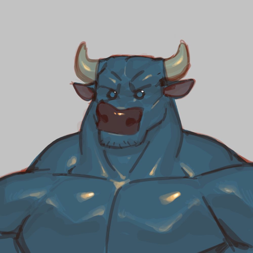A bust of a big built buff blue bull 
