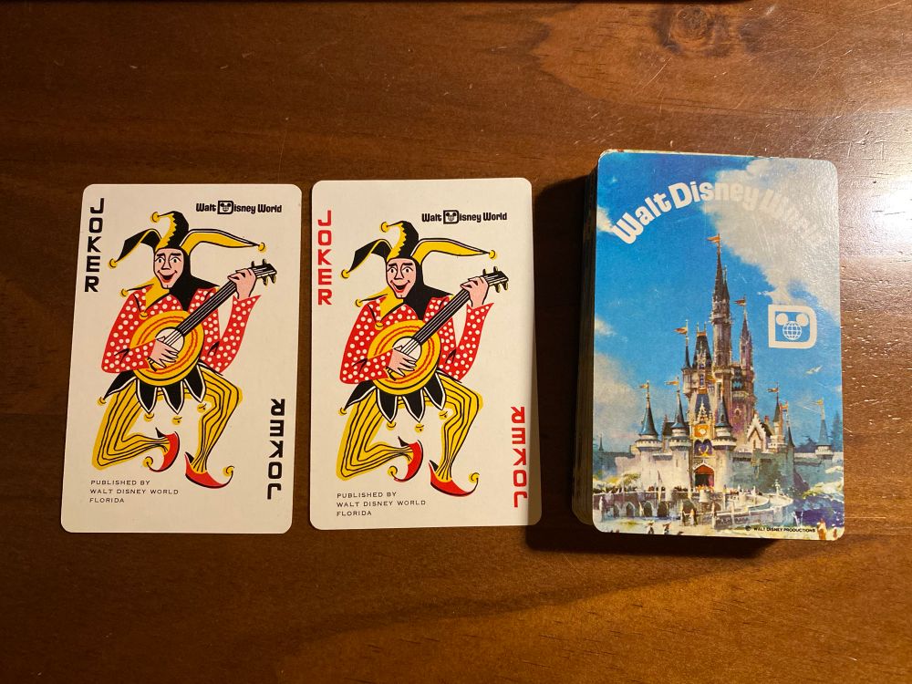 Playing cards from Walt Disney World including two joker cards. Year unknown