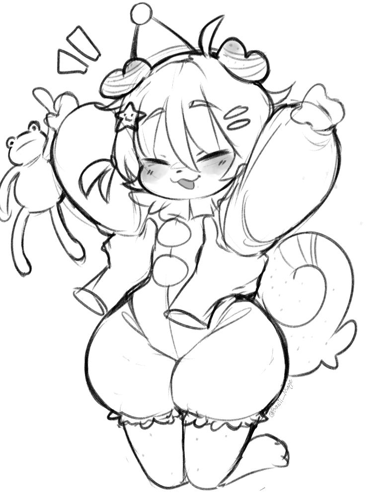 Basil being picked up and held like a hamburger 