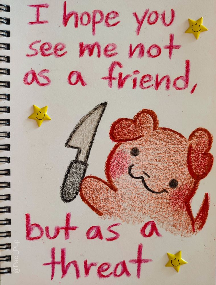 Drawing of a puppy holding a butter knife with the caption; 