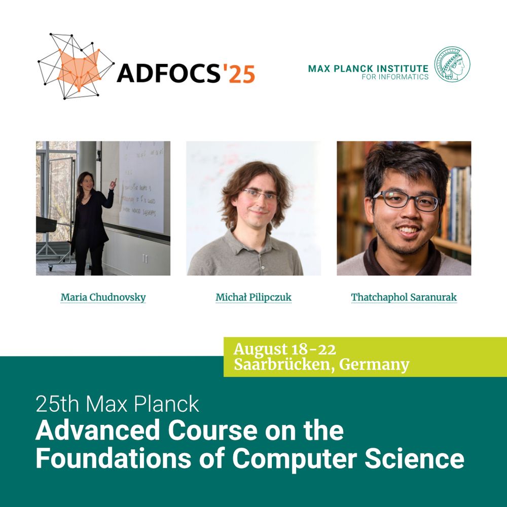 This is an event flyer for the Advanced Course on the Foundations of Computer Science. It contains pictures of the speakers and information on the event.