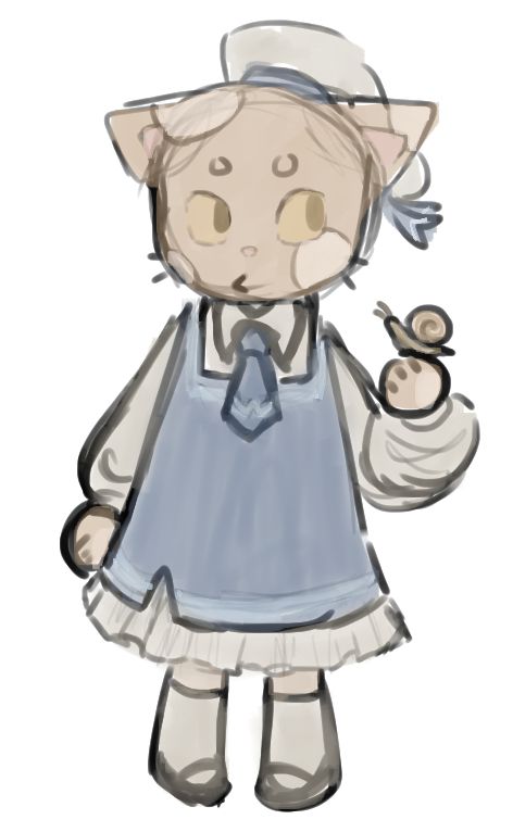 Echo cat in a sailor outfit and holding a snail.