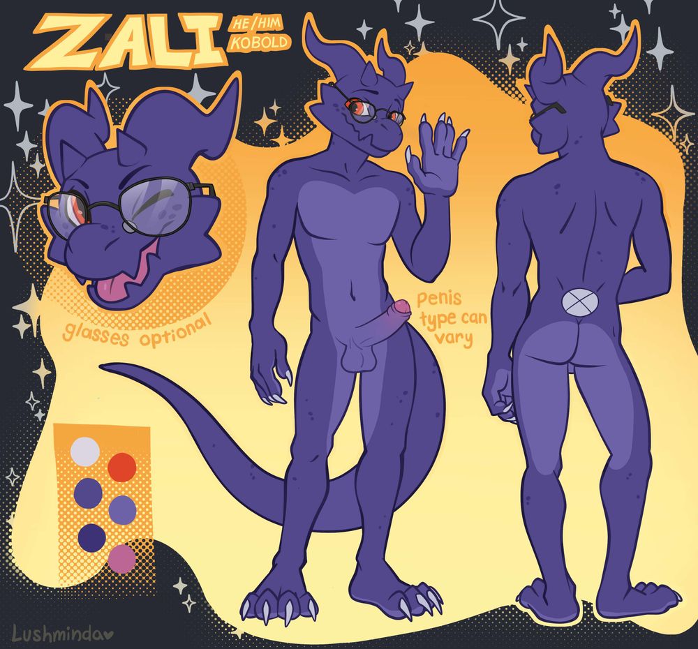 Refsheet of my sona, a kobold with his penis out wow