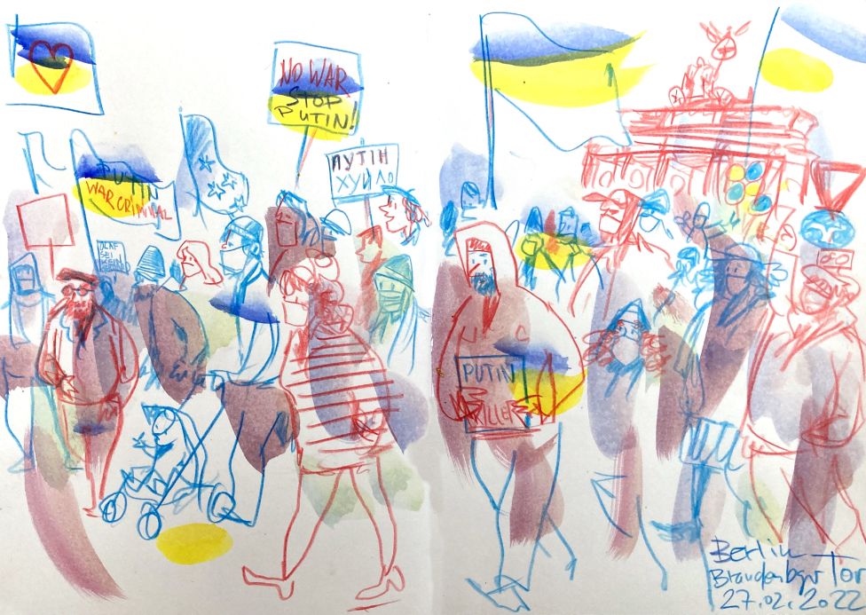 stand with ukraine, demonstration in berlin, brandenburg gate