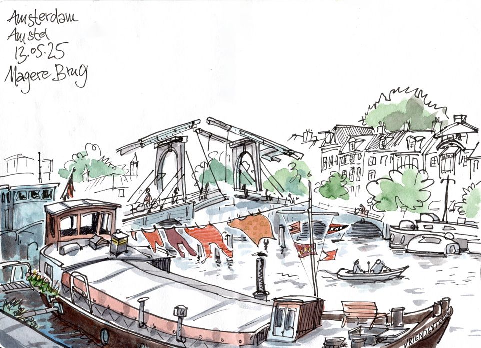 Amsterdam, Magere Brug, Urban Sketch, drawing on location