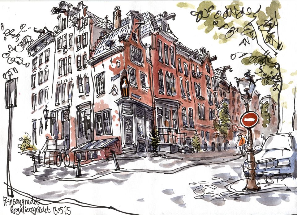 Amsterdam, Prinsengracht / Reguliersgracht, urban sketch, drawing on location
