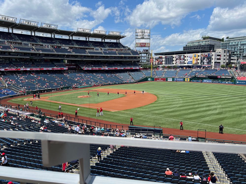 The Washington Nationals park right before a baseball game. 