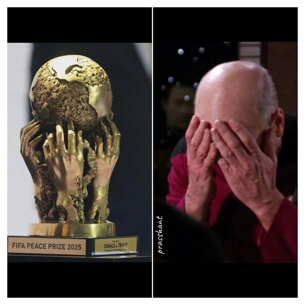 Même with FIFA peace price on left looking like piccard holding his head on the right 