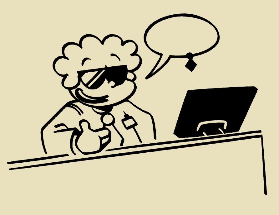 Juan at the receptionist desk