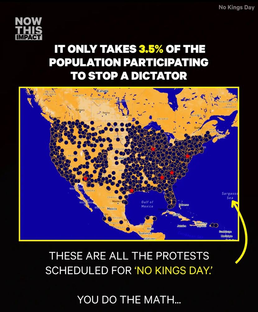 A map in beige and blue dotted with black and red marks showing the planned protests against Trump nationwide