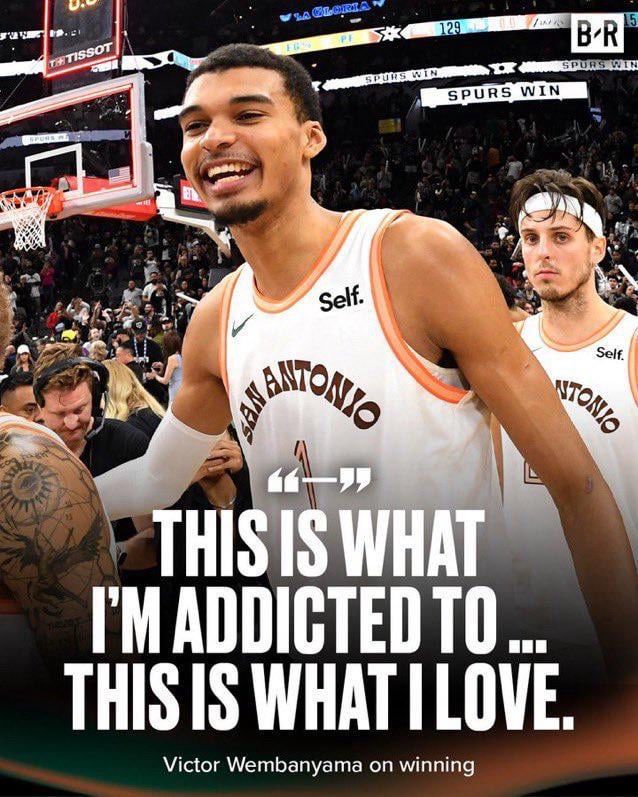 A picture of basketballer Victor Wembanyama smiling with the caption “This is what I’m addicted to… this is what I love.”