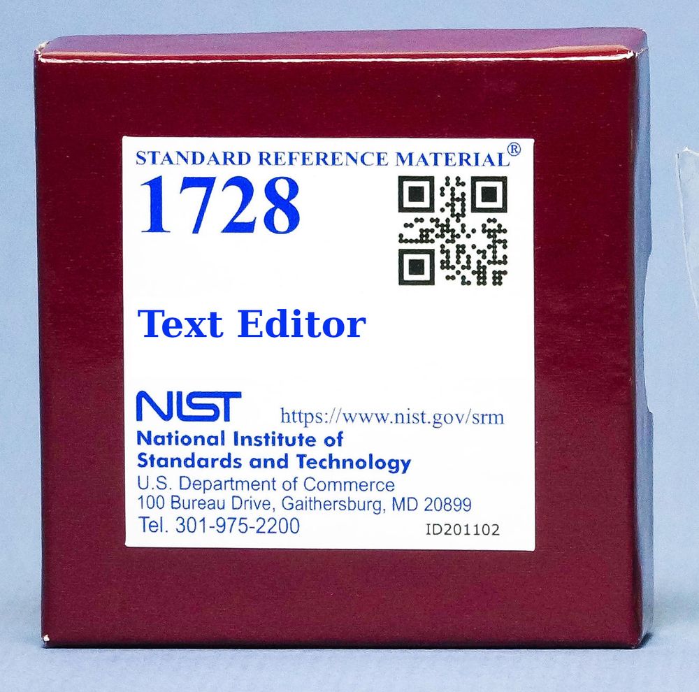 NIST Standard Reference Material package, labelled "Text Editor".