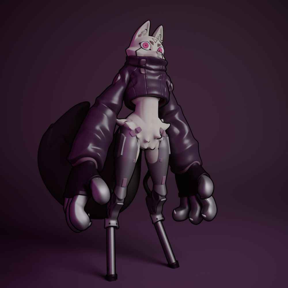 a cyber foc with big hands and robot legs
