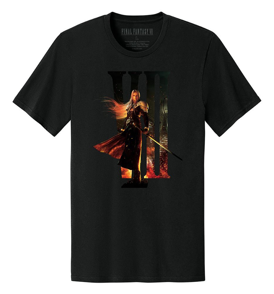 A black t-shirt with Sephiroth from Final Fantasy 7 on it