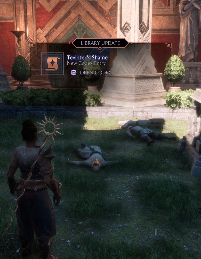 Screenshot from dragon age the veilguard showing the codex entry tevinter’s shame has been picked up