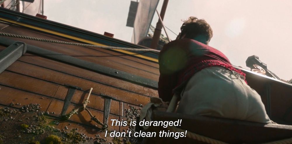 Screenshot from our flag means death.

Lucius: This is deranged!
I don't clean things!