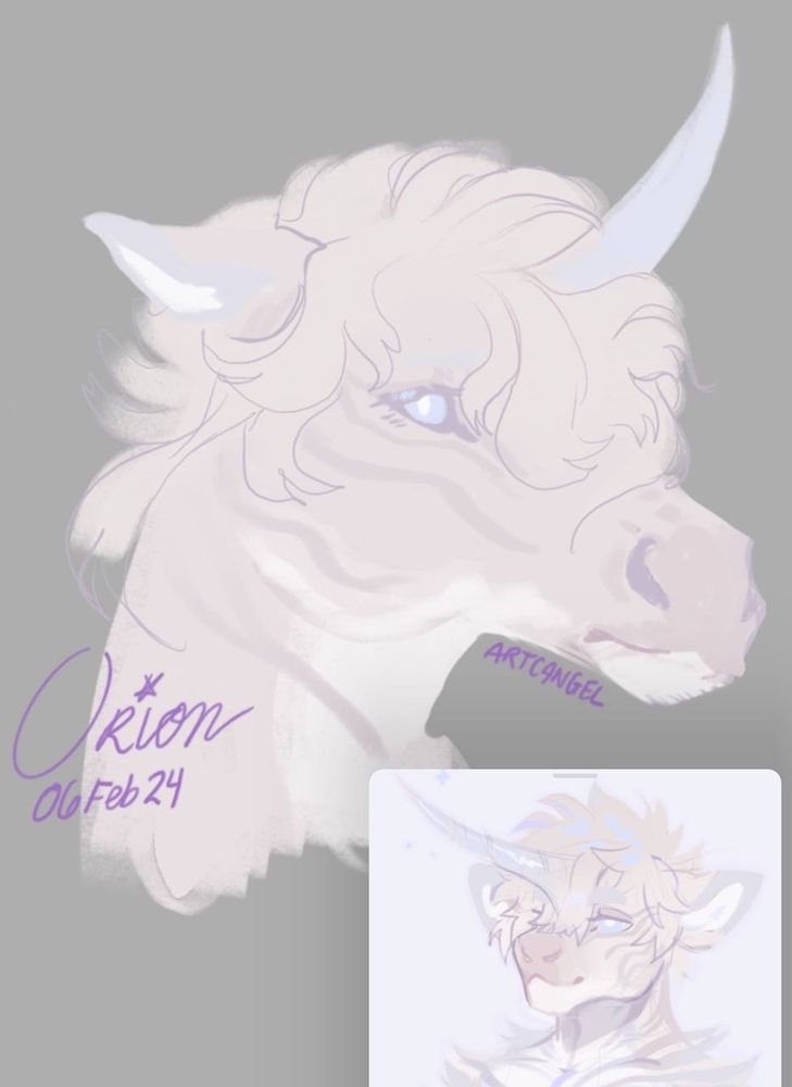Soft lavander and gray colored sketch of a zebra unicorn