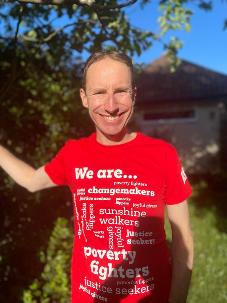 A photo of me wearing a Christian Aid t-shirt