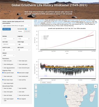 screen grab of the global ectotherm life history hindcaster