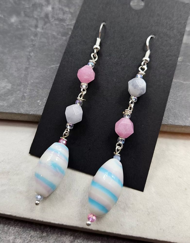 Trans pride glasswork earrings with silver hooks 