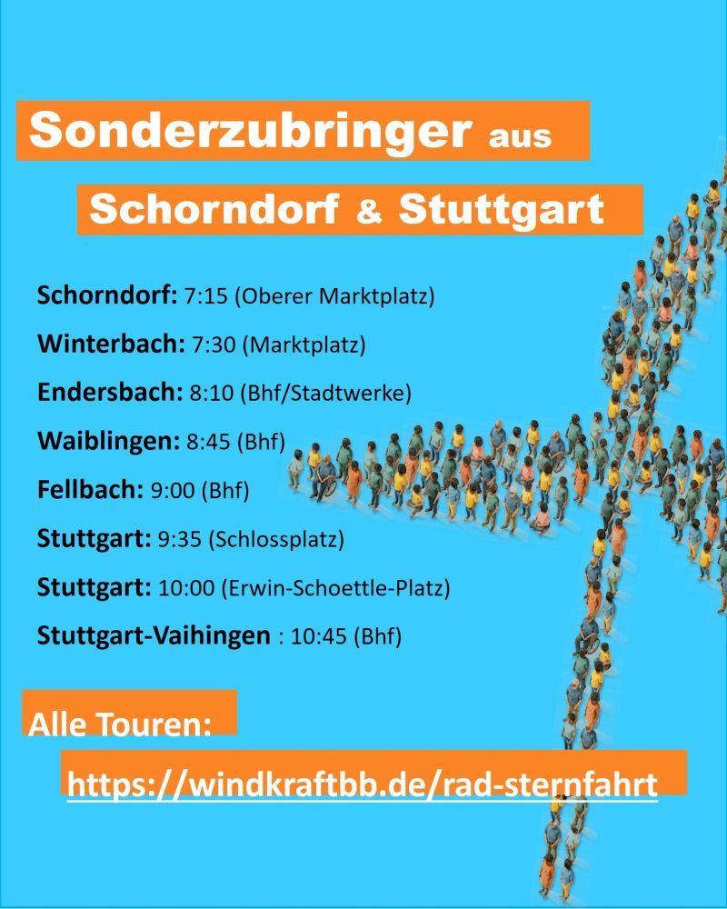 Sharepic für unseren Sonderzubringer Schorndorf–Stuttgart–Herrenberg mit den Uhrzeiten.