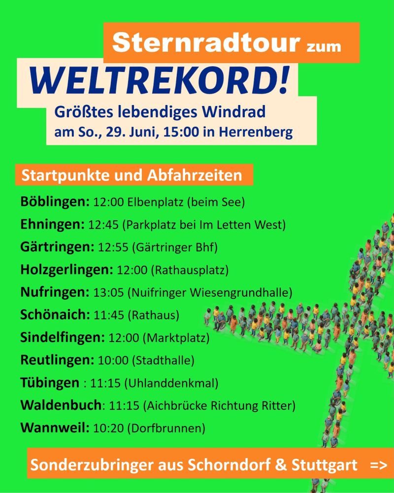 Sharepic Sternfahrt aus allen Richtungen von Sindelfingen, Waldenbuch bis Tü-Reutlingen nach Herrenberg.