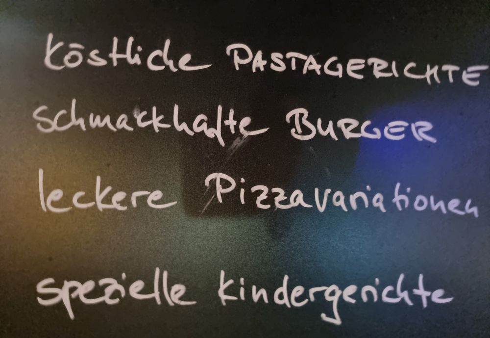 Köstliche Pastagerichte
Schmackhafte burger
Leckere pizzavariationen
Spezielle kindergergerichte