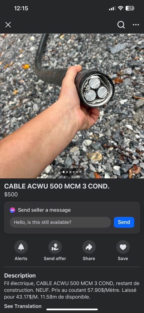 photo of a slice through a massive piece of cable, thicker than the person holding it’s arm