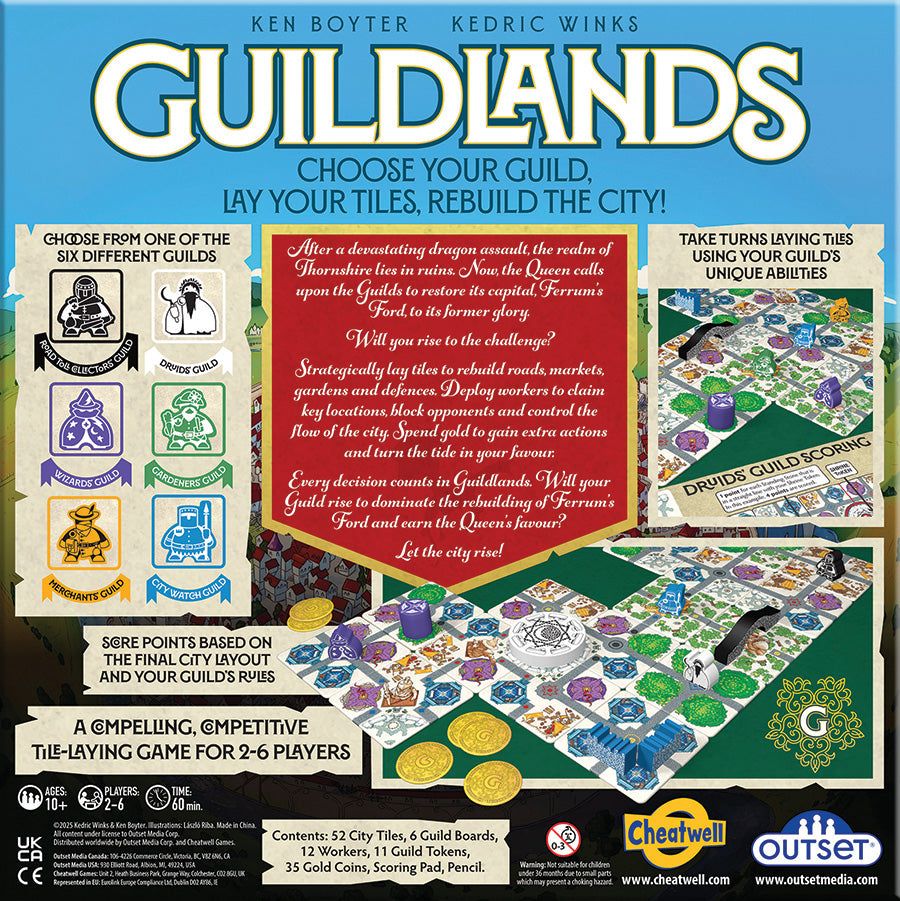 Box bottom of new board game Guildlands.