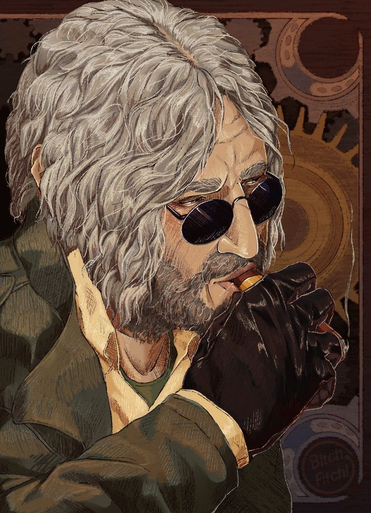 a portrait of an older man in dark sunglasses smoking a cigar