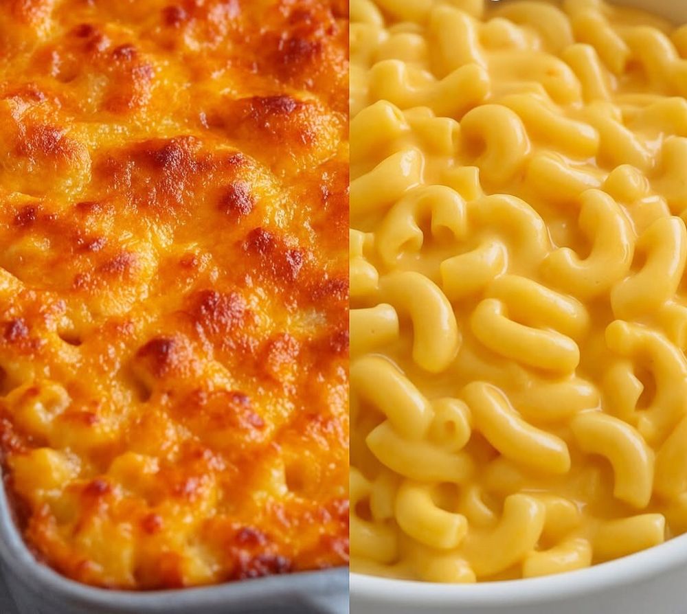 Two Mac n cheeses side my side left is Black ppl and right is white ppl