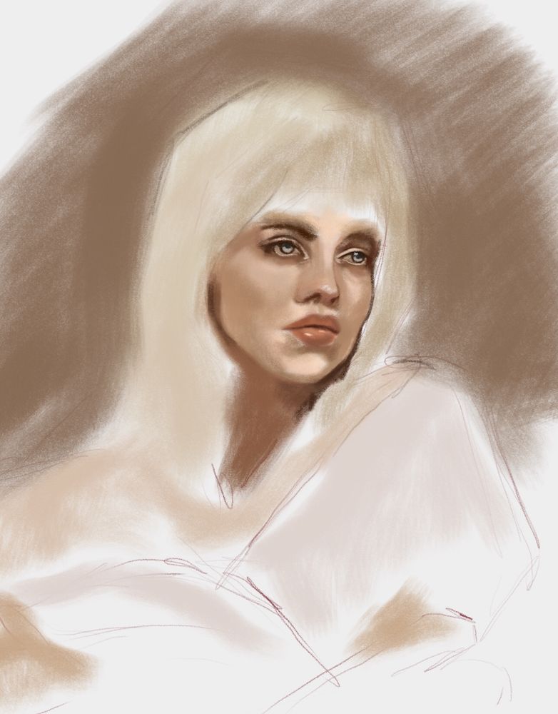 Digital colour drawing of a woman sitting