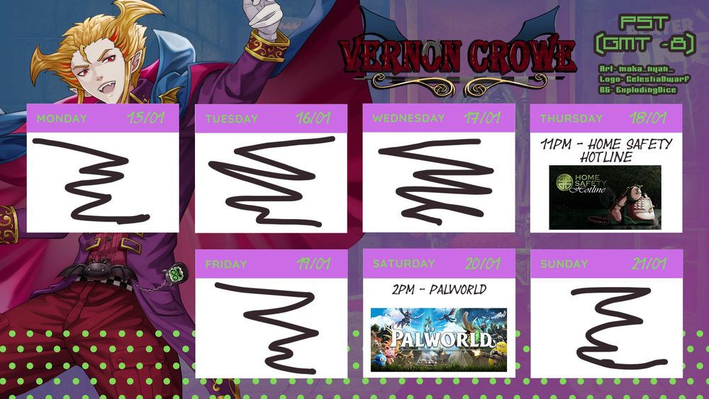 Thu 11pm PST -Home Safety Hotline

Sat 2pm PST - Palworld