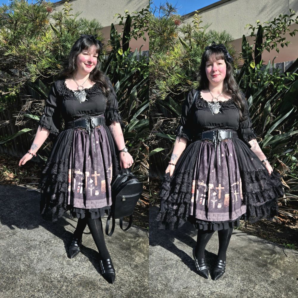 Two images in one of a woman (me) posing and showing off her outfit 