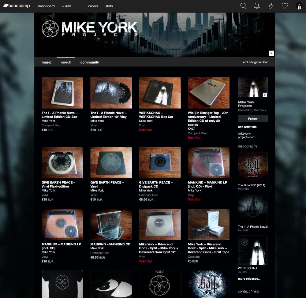 Screenshot Mike York Projects Bandcamp site