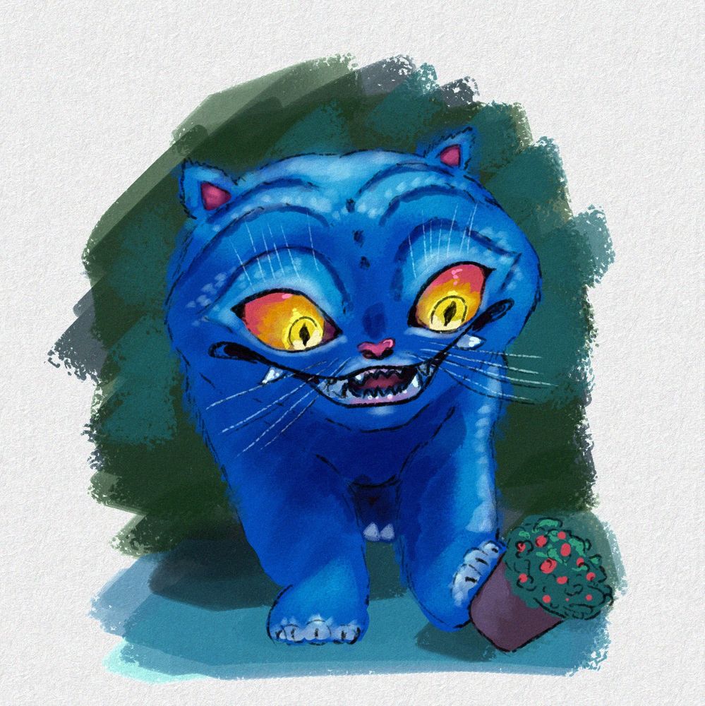 blue tiger from Kpop Demon Hunters versus the flower pot