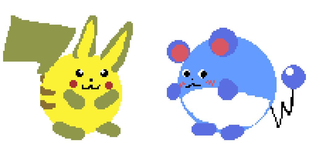 rounded pikas. what if pikachu and pikablu were really round. uhhh pixel art