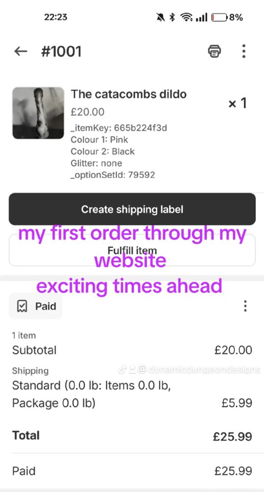 My first order through my website 