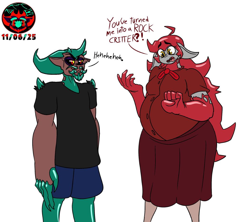 Funny story. Ruji came up to her and use a curse to turn her into a rock monster! lol