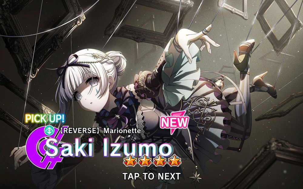 d4dj gacha pull screen showing saki's reverse card